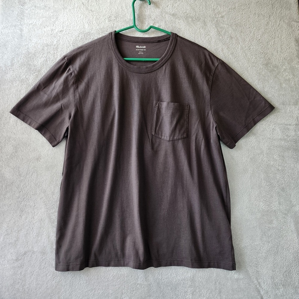 Madewell Pocket Tee Shirt Mens Size Large All Day Crew Garment Dyed Coal Black